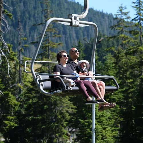 family riding eagle chairlift